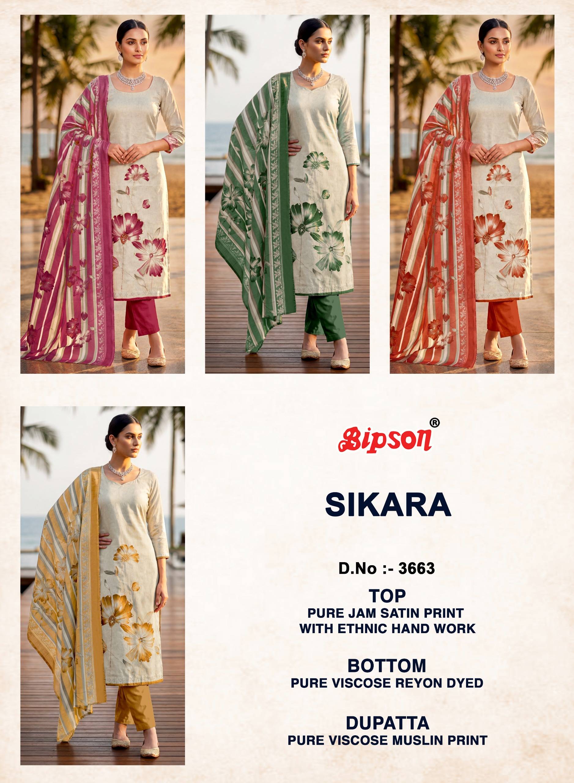 SIKARA - 3663 Series By BIPSON PRINTS Stylish Beautiful Colourful Pure JAAM Satin Dresses At Wholesale Price